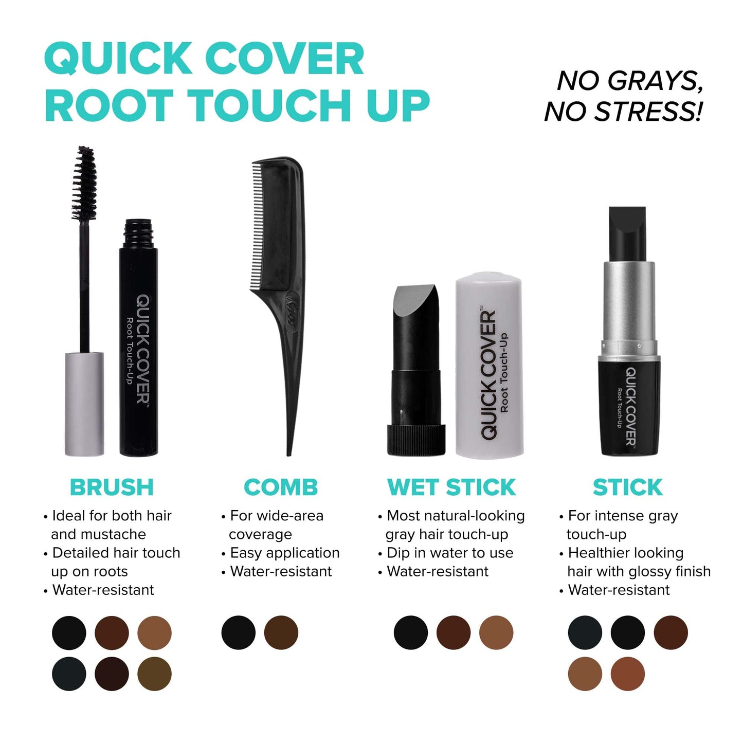White Smoke RED by KISS Quick Cover Root Touch Up Rescue (Jet Black), Mascara Natural Water-Resistant Temporary Gray Concealer Cover Up Brush for Hair Mustache & Beard, Formulated with Jojoba Oil