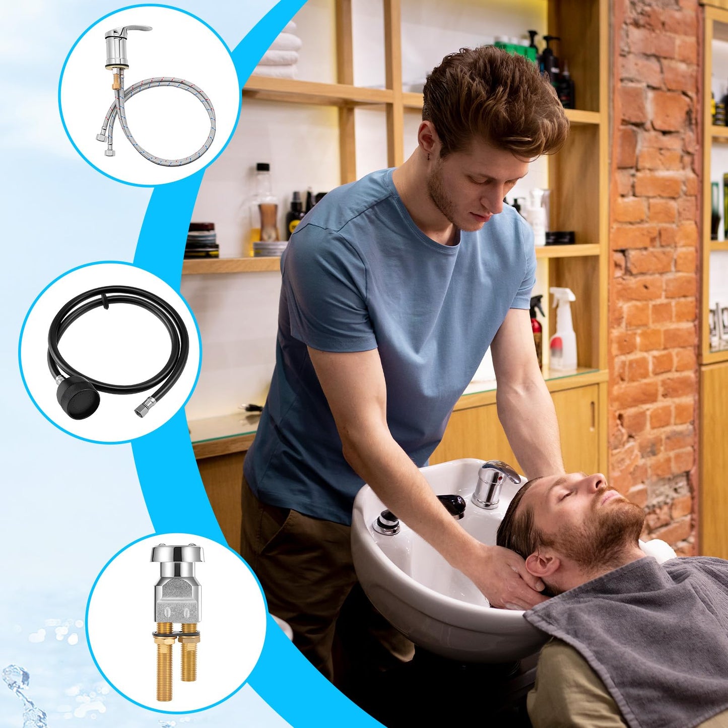White Smoke Salon Shampoo Bowl Faucet, Hair Salon Sink Faucets Sprayer Hose Set Professional Vacuum Breaker Outside Faucet Kit with Sprayer Replacement Part for Bathroom Sink Shampoo Bed
