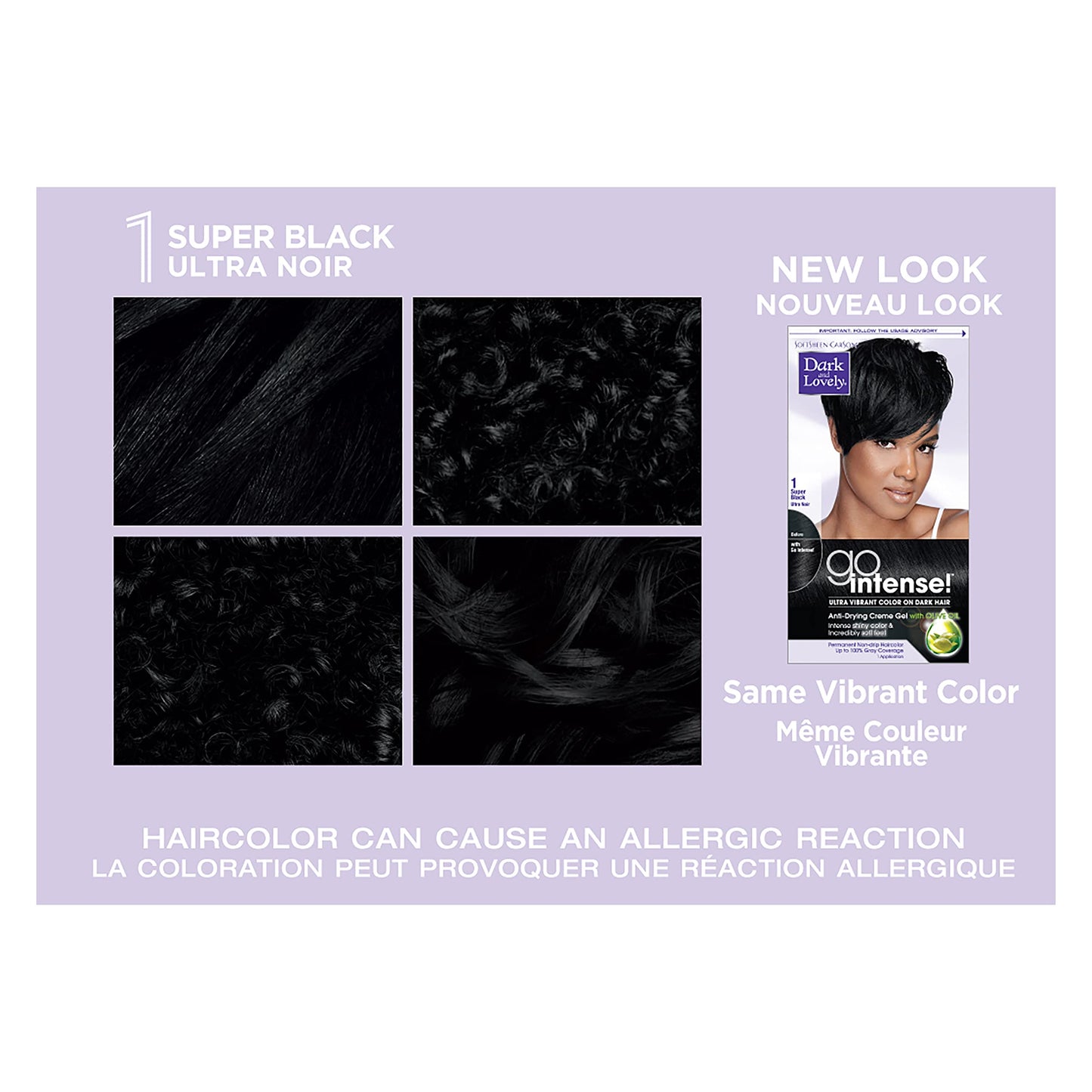 Black SoftSheen-Carson Dark and Lovely Ultra Vibrant Permanent Hair Color Go Intense Hair Dye with Olive Oil for Shine and Softness, Super Black