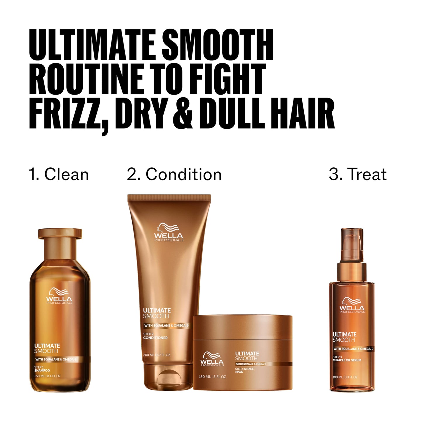 White Smoke Wella Professionals ULTIMATE SMOOTH Shampoo for Dry, Dull & Frizzy Hair | With Squalane & Omega 9 | 8.4 Fl Oz