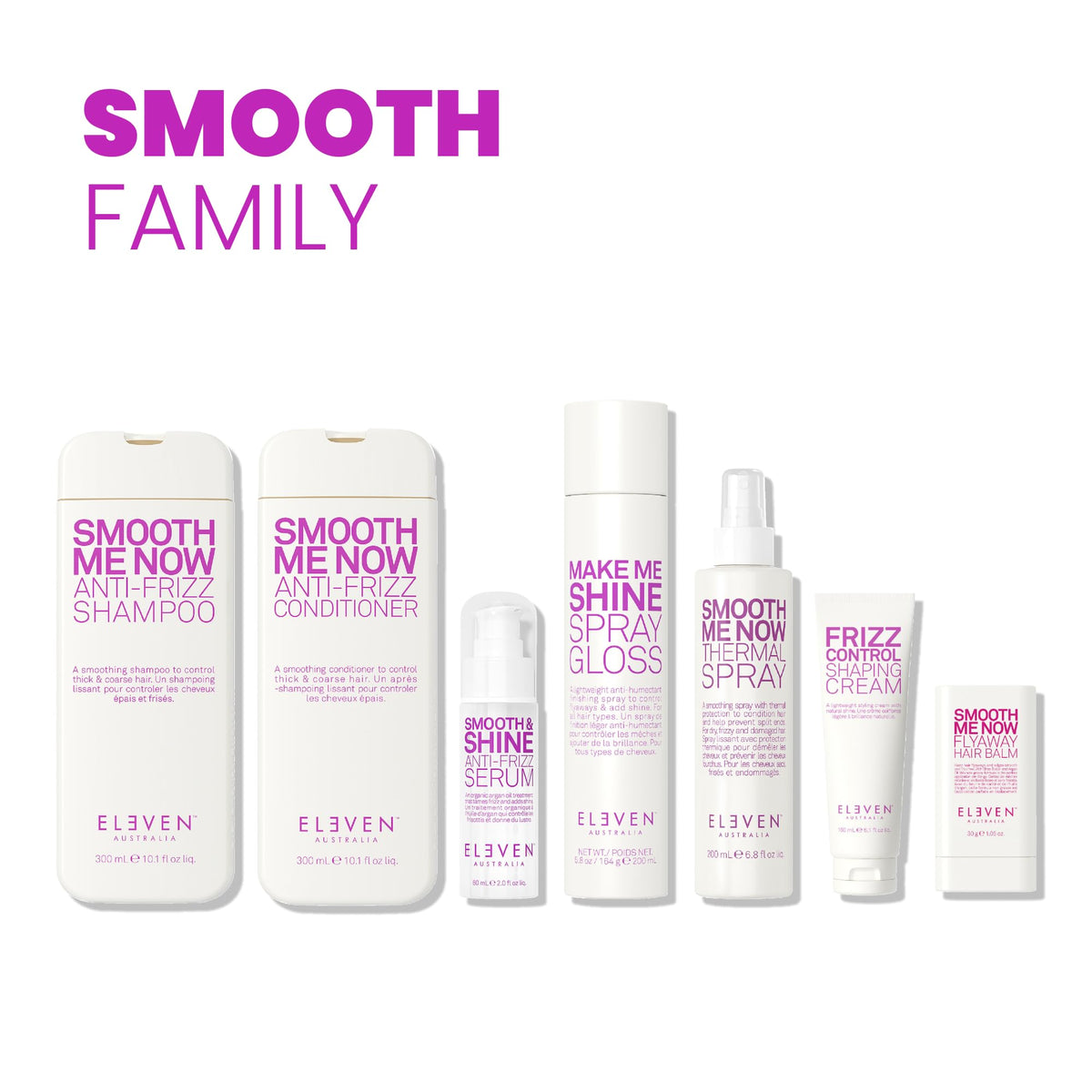 White Smoke ELEVEN AUSTRALIA Smooth & Shine Anti-Frizz Serum, Adds Shine - 2 Fl Oz