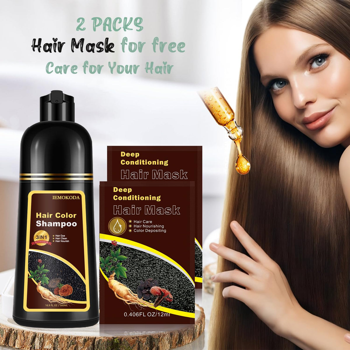 White Smoke Cherry Brown Hair Dye Shampoo, Instant Color Shampoo 3 in 1