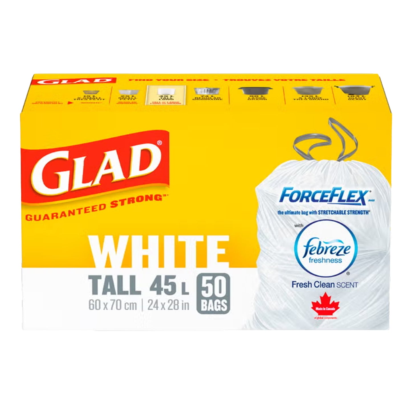 GLAD White Garbage Bag Force Flex Drawstring - Tall (50 Bags)