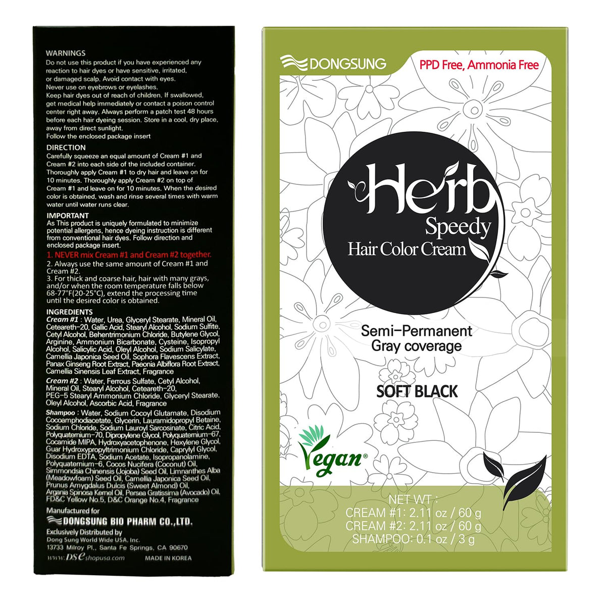 White Smoke Herb Speedy Color Cream (Soft Black, 3 Pack) – Korean Herbal Vegan Hair Dye
