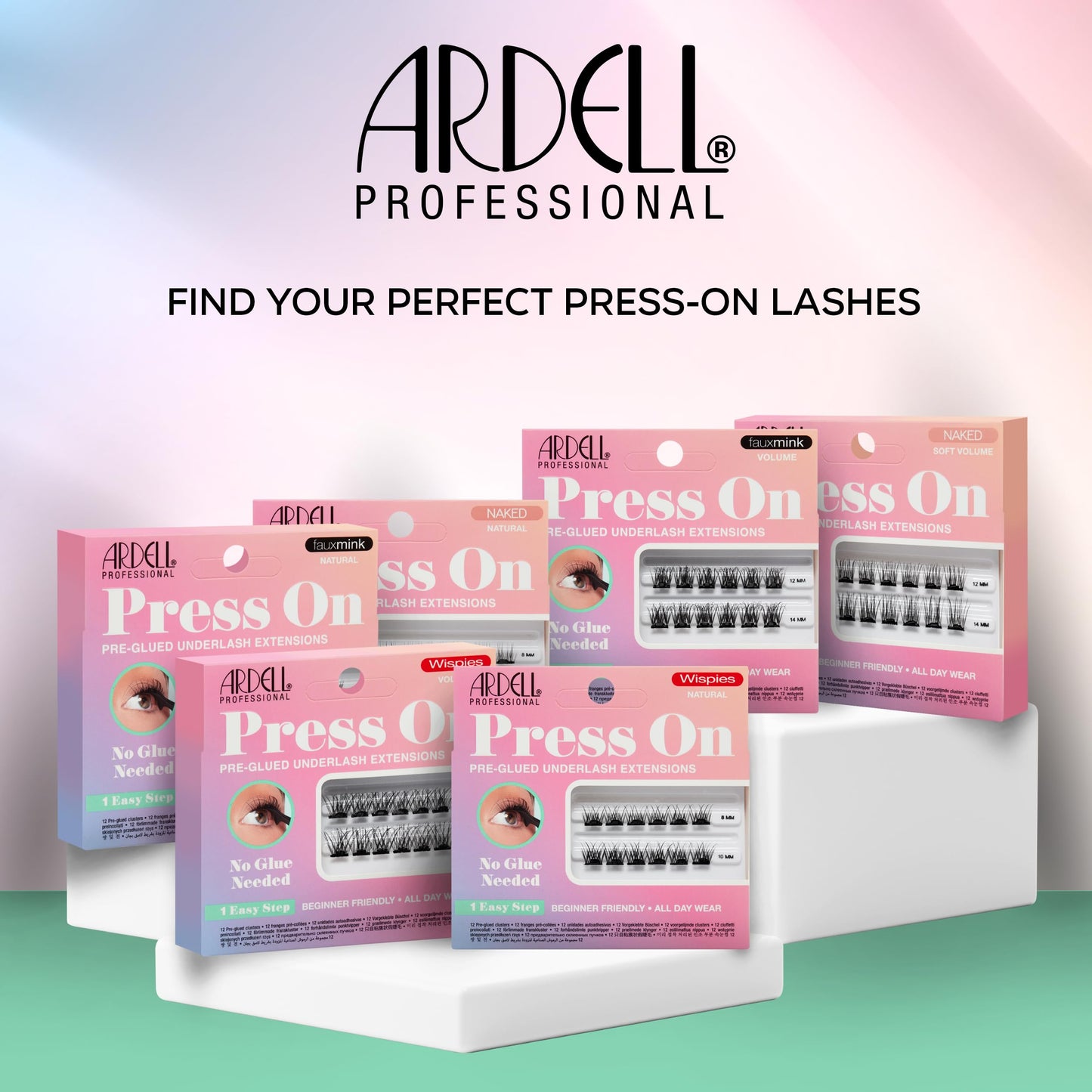 Lavender Blush Ardell Press On Lashes Fauxmink Natural – Pre-Glued Underlash Extensions, Lash Clusters, No Glue Needed, 12 ct