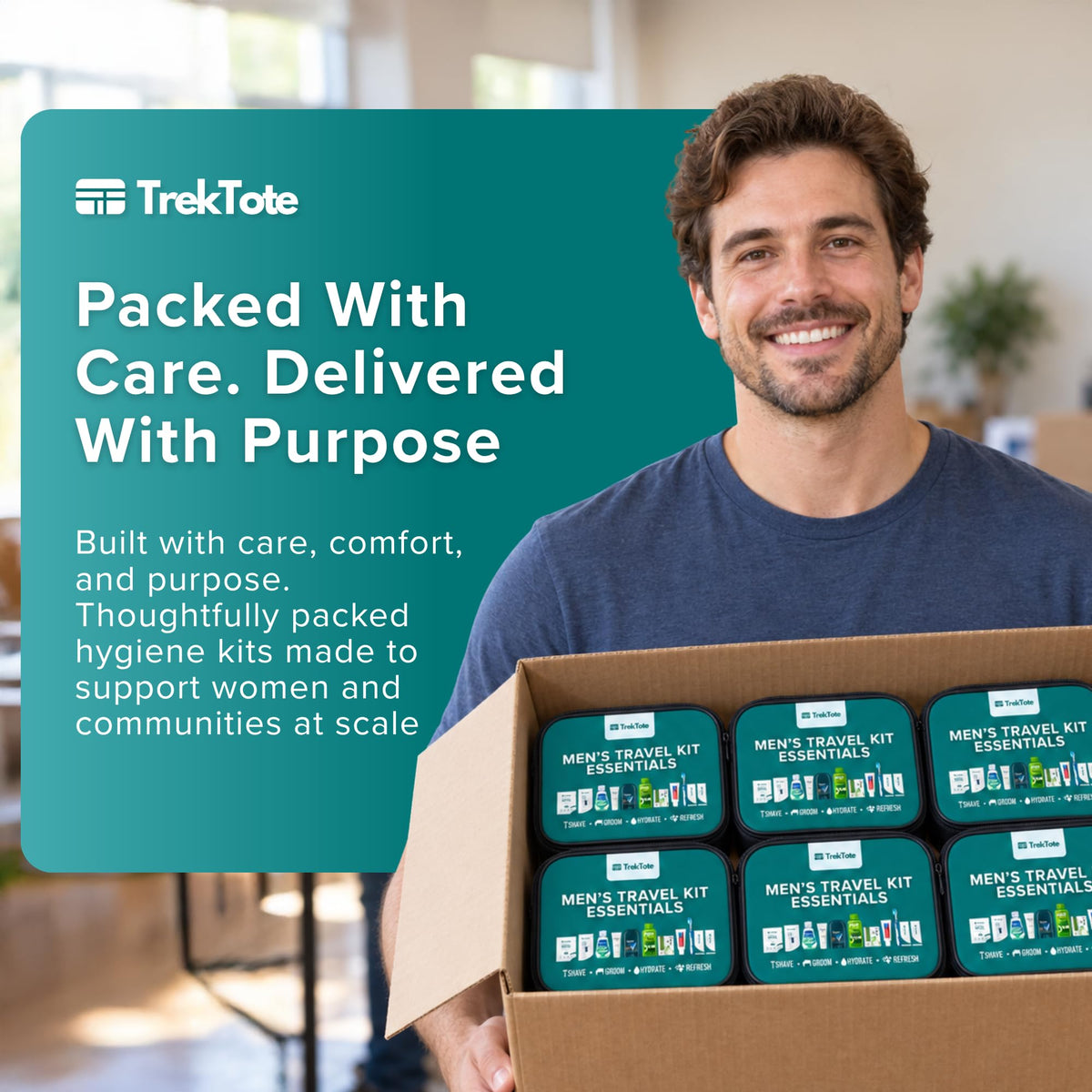 Dark Cyan Bulk Hygiene Kit for Men Premium Name Brand Care Package Outreach (25 Pack)