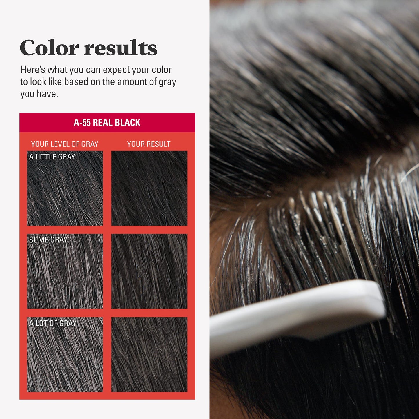 Black Just For Men Easy Comb-In Color Mens Hair Dye, Easy No Mix Application with Comb Applicator - Real Black, A-55, Pack of 3