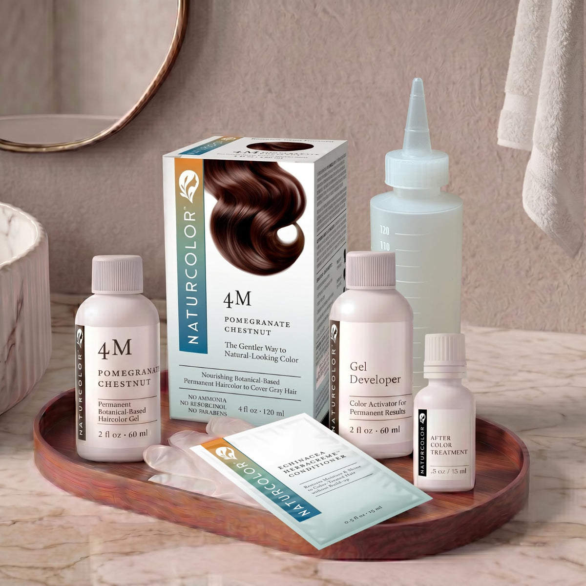 Rosy Brown Naturcolor 4M Pomegranate Chestnut Permanent Hair Color, Ammonia-Free, Natural-looking, Herbal-based Dark Mahogany Red-Brown Dye Kit, Up To 100% Gray Coverage, Vegan, Cruelty-free, Odor-free, 4 fl oz
