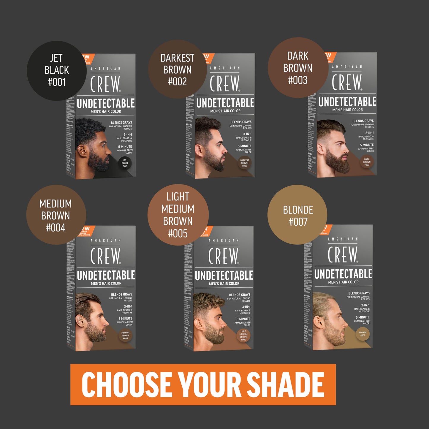 Dark Slate Gray American Crew Undetectable Men's Hair Color | Black Demi-Permanent Hair Dye | Natural-Looking Gray Coverage for Men, 001 Black, 1 pack