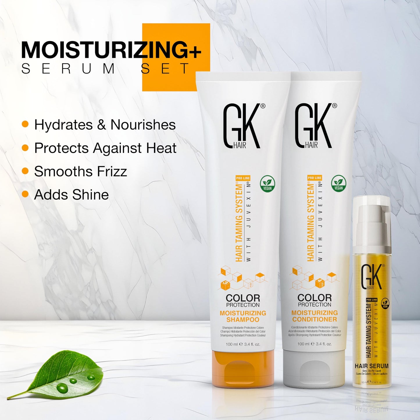 Lavender GK HAIR shampoo & Conditioner set Travel size with Hair serum -Color Safe Shampoo & Conditioner Made with Aloe vera, Parki Butter - Free of Parabens & Phthalates Sulfate, (3.74 Fl Oz)