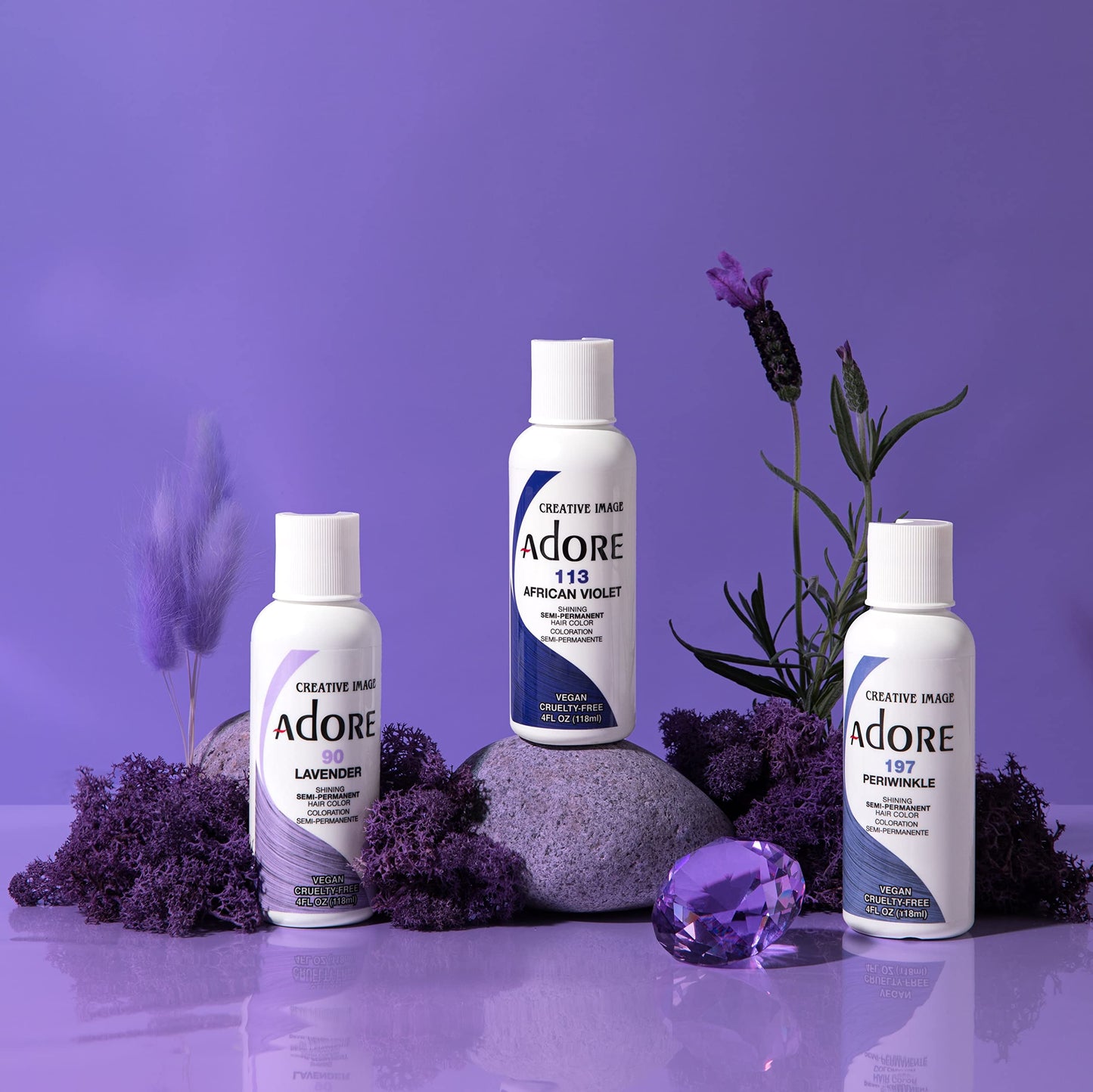 Slate Gray Adore Semi Permanent Hair Color - Vegan and Cruelty-Free Hair Dye - 4 Fl Oz - 197 Peri Winkle (Pack of 3)