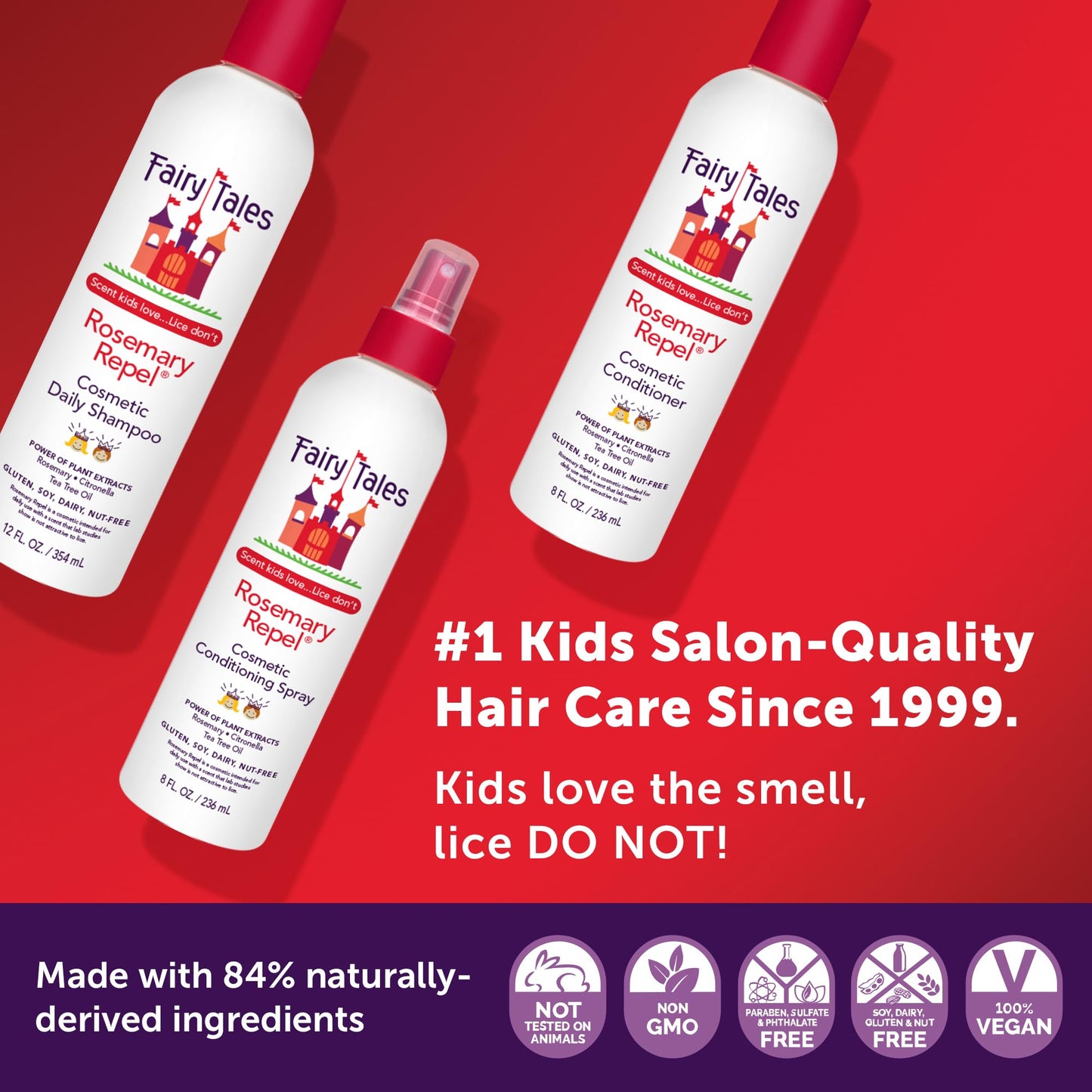 Red Fairy Tales Rosemary Repel Shampoo 12oz, Conditioner 8oz, Conditioning Spray 8oz, plus Daily Cleanse Shampoo 12oz, and Daily Cleanse Conditioner 12oz | Everyday Kids Shampoo and Conditioner Bundle
