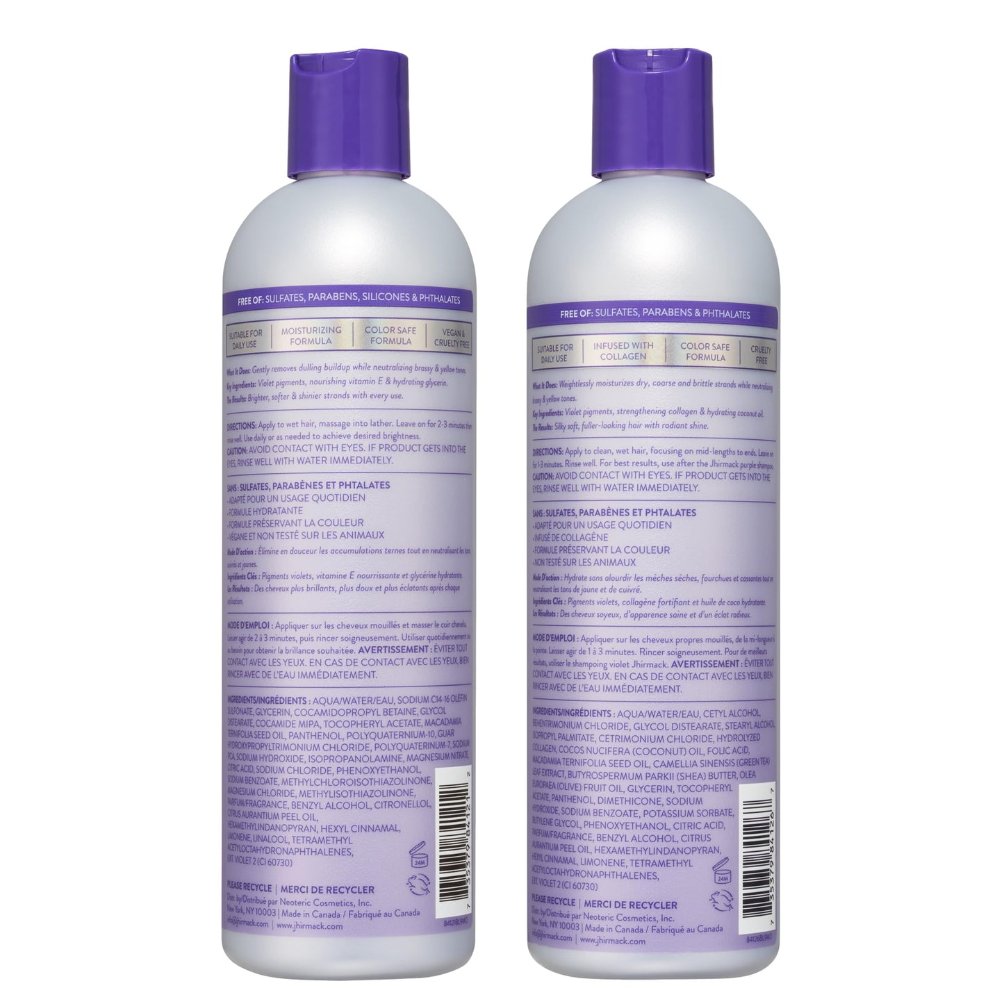White Smoke Jhirmack Silver Brightening Purple Shampoo and Conditioner Set for all types of silver, grey, and blonde hair