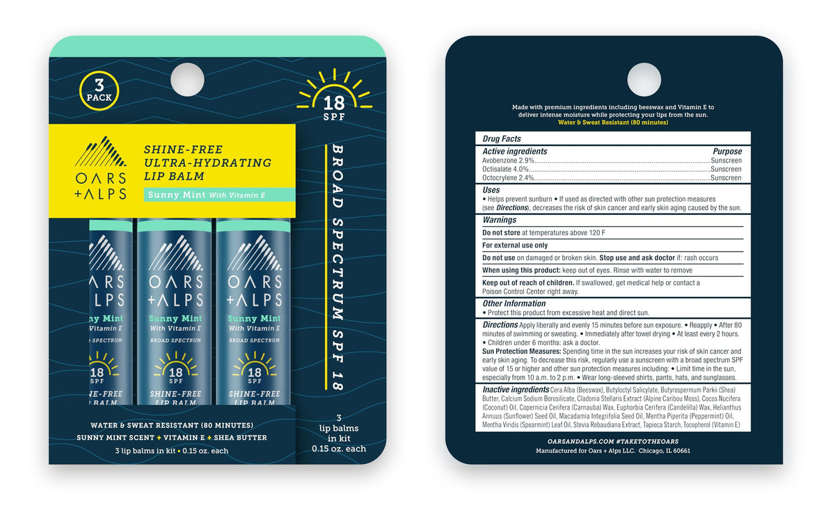 White Smoke Oars + Alps SPF 18 Lip Balm Sunscreen, Shine Free, Sunny Mint Scent, 3pk
