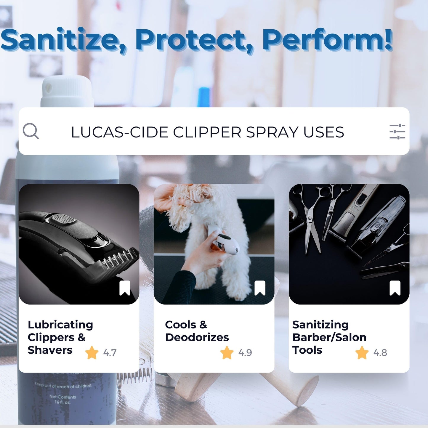 White Smoke LUCAS-CIDE Clipper Cleaner Disinfectant and Lubricating Spray for Clippers and Blades - 16 Fl Oz