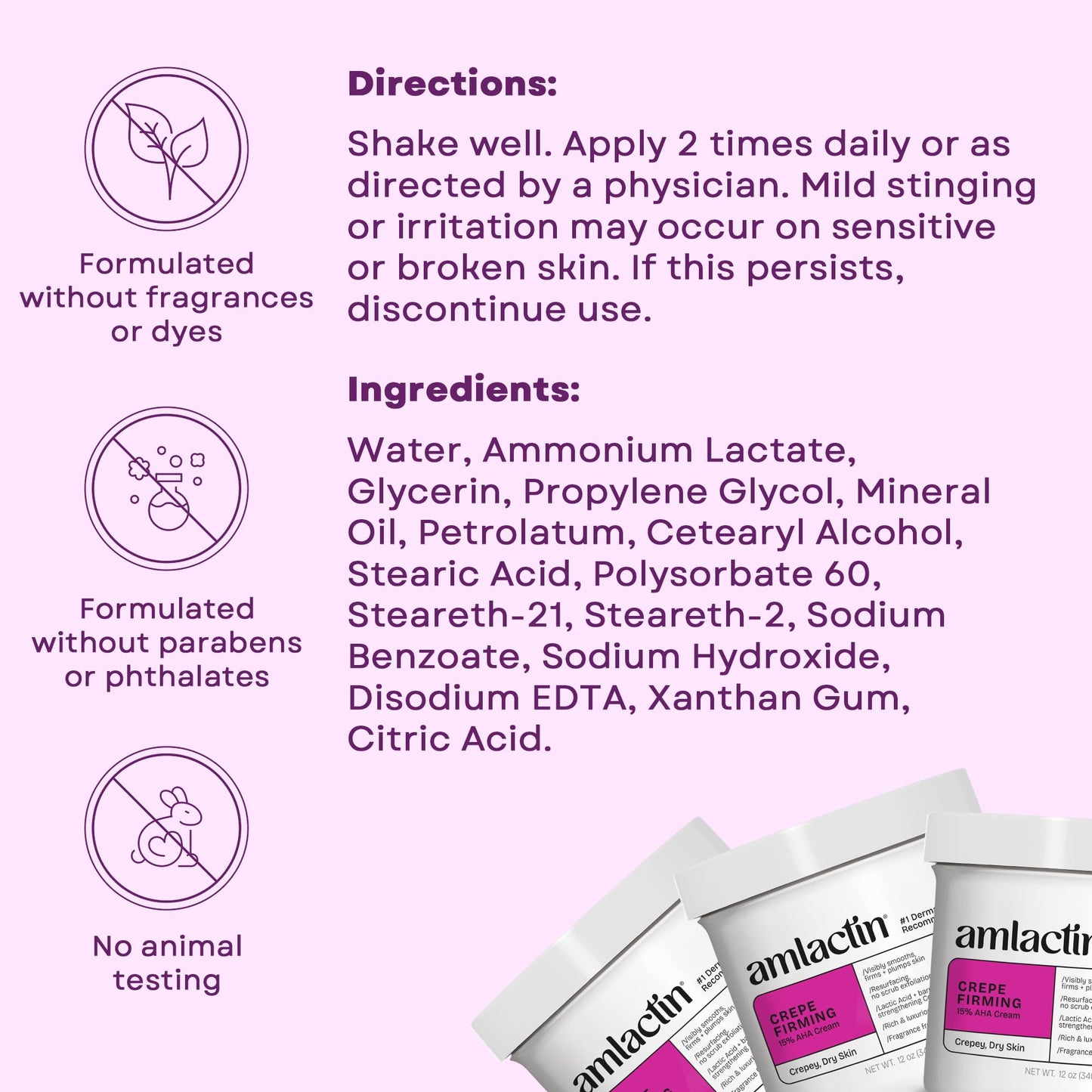 Lavender Blush AmLactin Crepe Firming Cream - Therapeutic Skin Tightening Cream for Body – No-Scrub Exfoliator and Moisturizer, Skin Care with 15% Lactic Acid AHA, 12 oz (Packaging May Vary)
