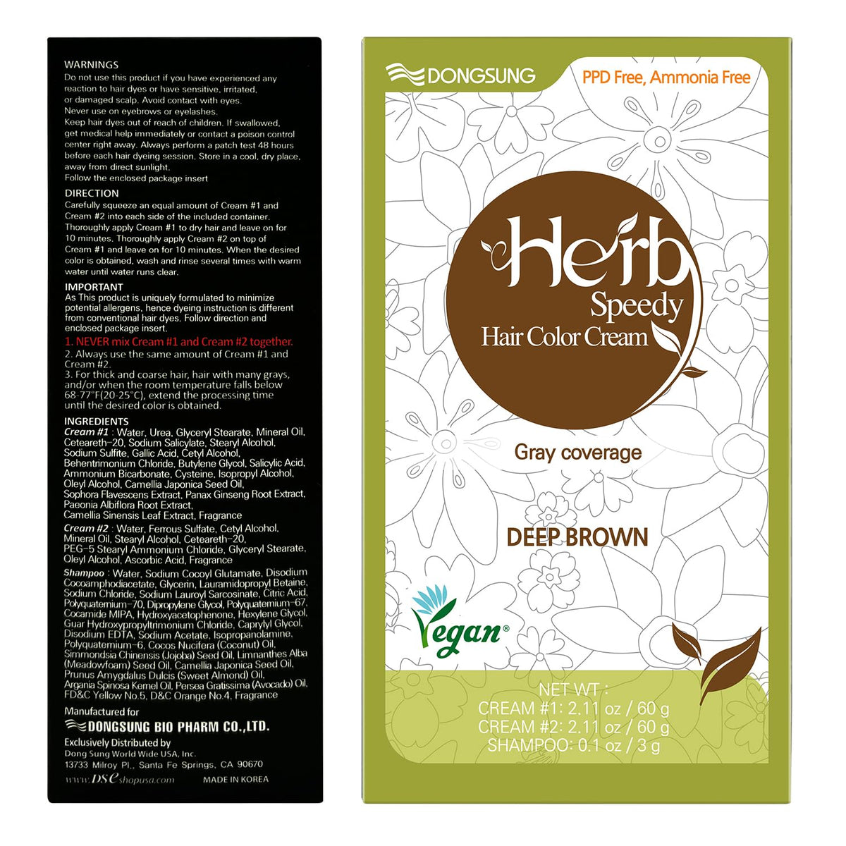White Smoke Herb Speedy Color Cream (Deep Brown, 1 Pack) – Korean Herbal Vegan Hair Dye