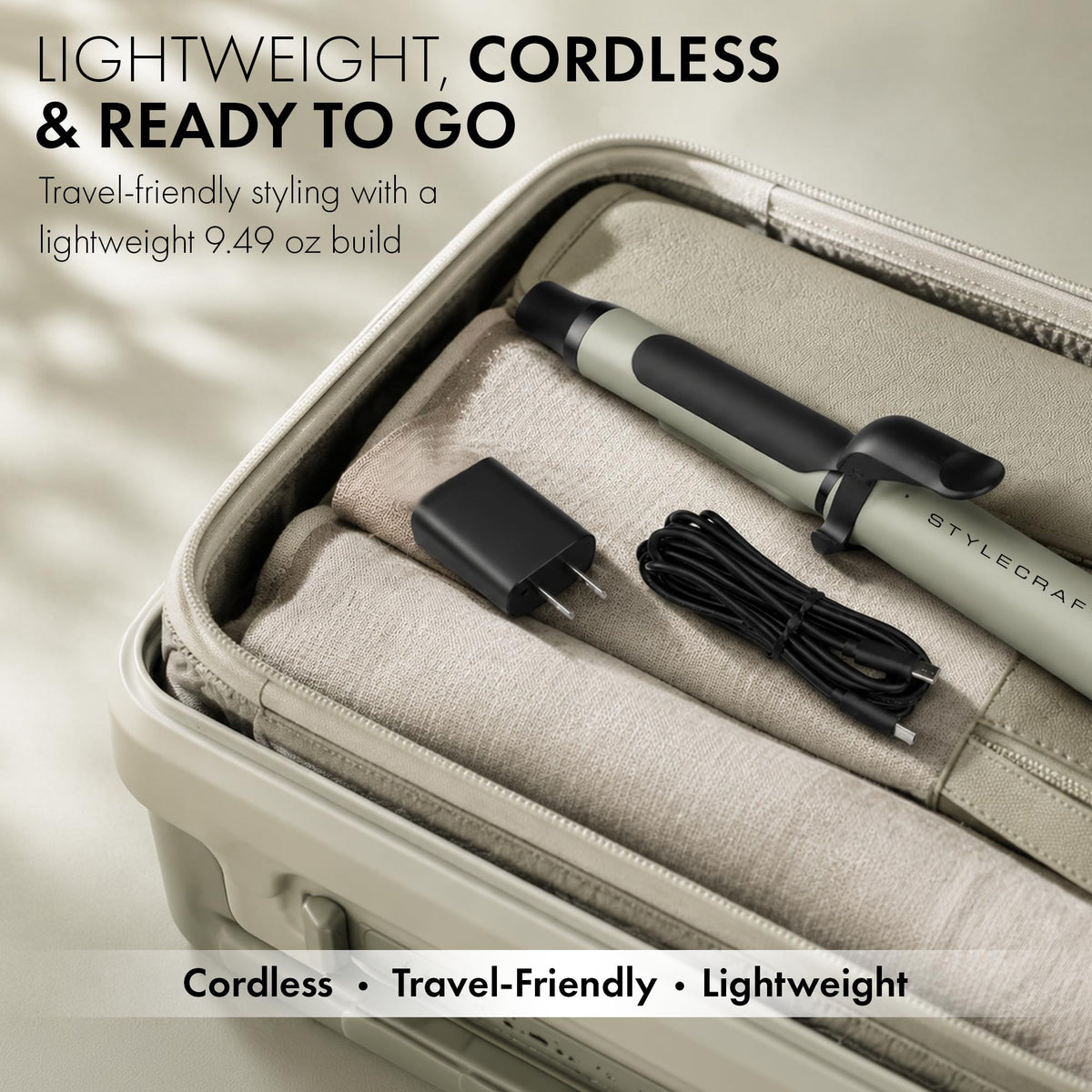 Dark Gray StyleCraft Sage 1" Ceramic Rechargeable Cordless Curling Iron & Wand
