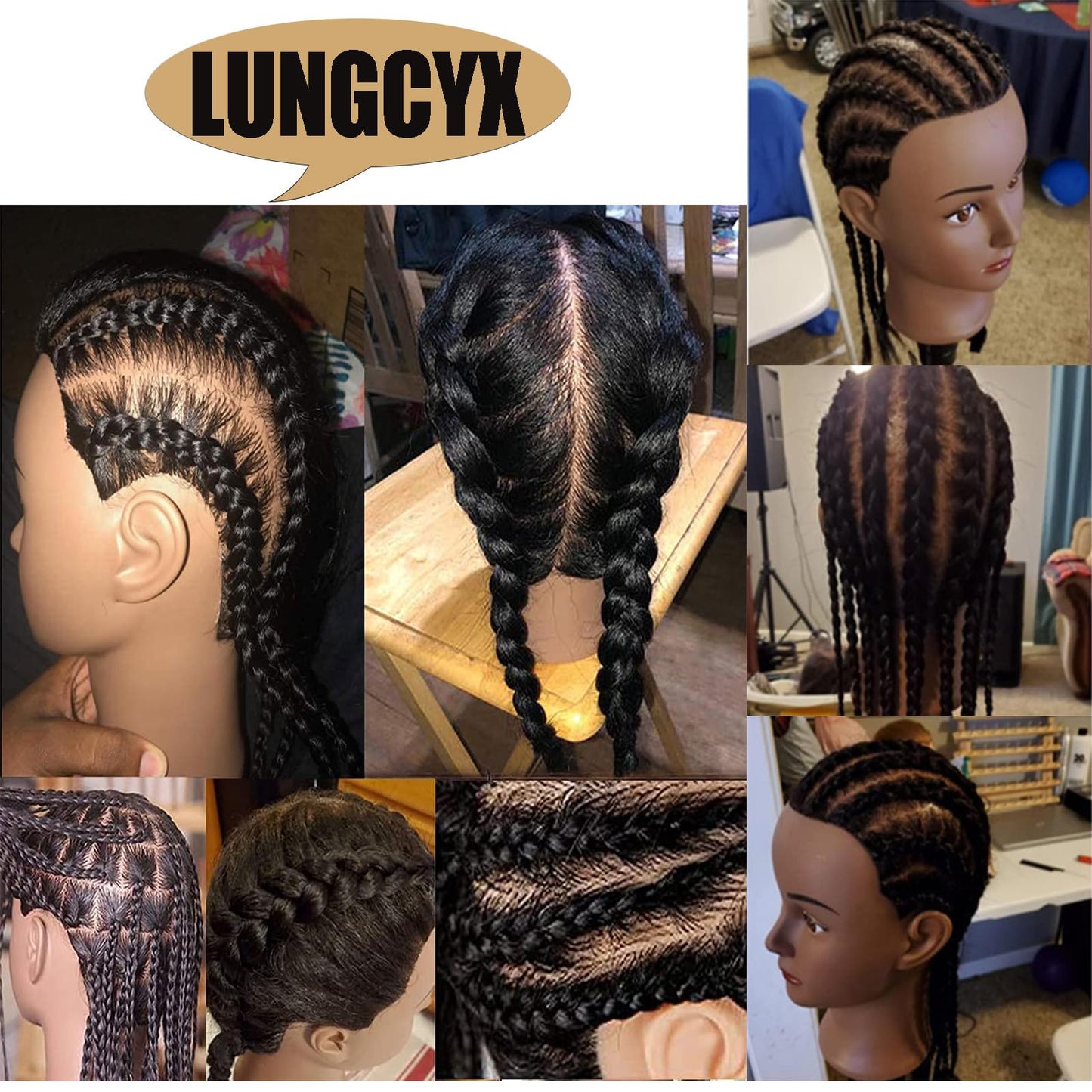 White Smoke LUNGCYX Mannequin Head Human Hair, Cosmetology Manikin With 100% Real Human Hair Doll Head for Hairdresser Training Practice Braiding Hair Styling (BLACK-508)