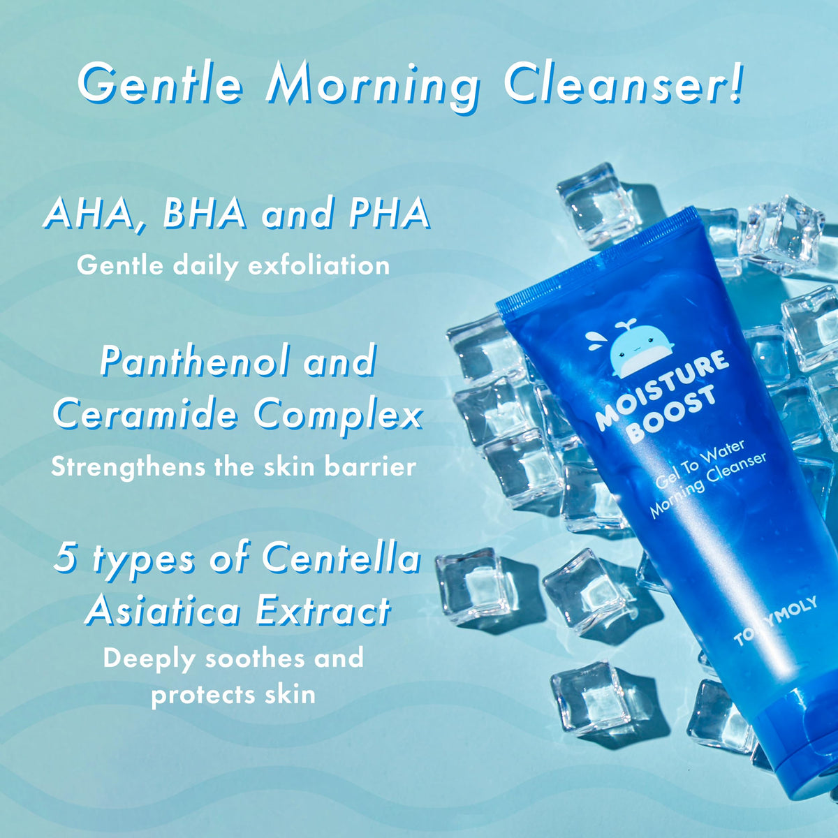 Light Steel Blue TONYMOLY Gel to Water Morning Cleanser - Gentle Centella, Ceramide, Low pH
