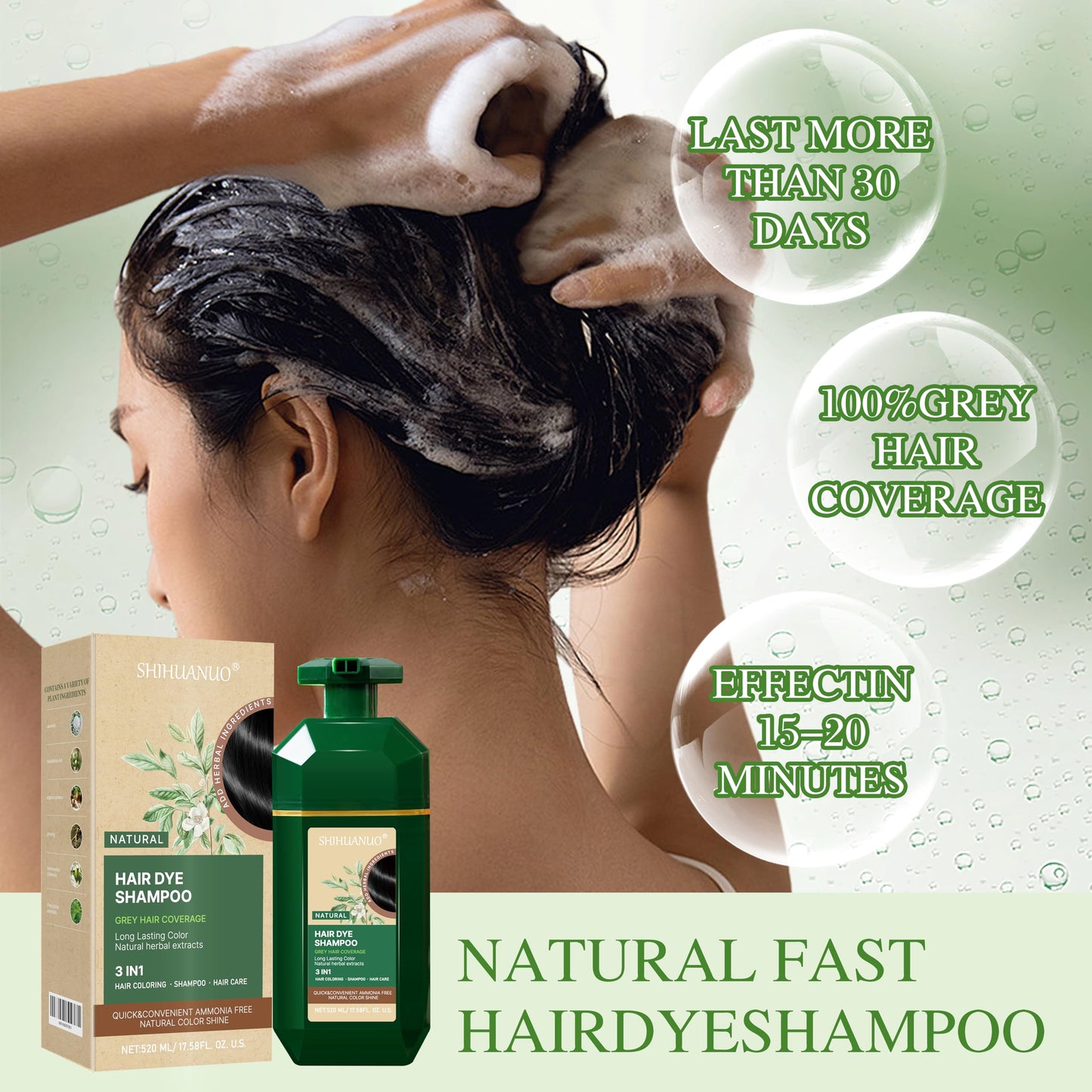 Lavender SHIHUANUO Hair Dye Shampoo 3 in 1 for Gray Hair Coverage, Herbal Ingredients Natural Shampoo Hair Dye for Women & Men/PDD-Free 520m(Brown)