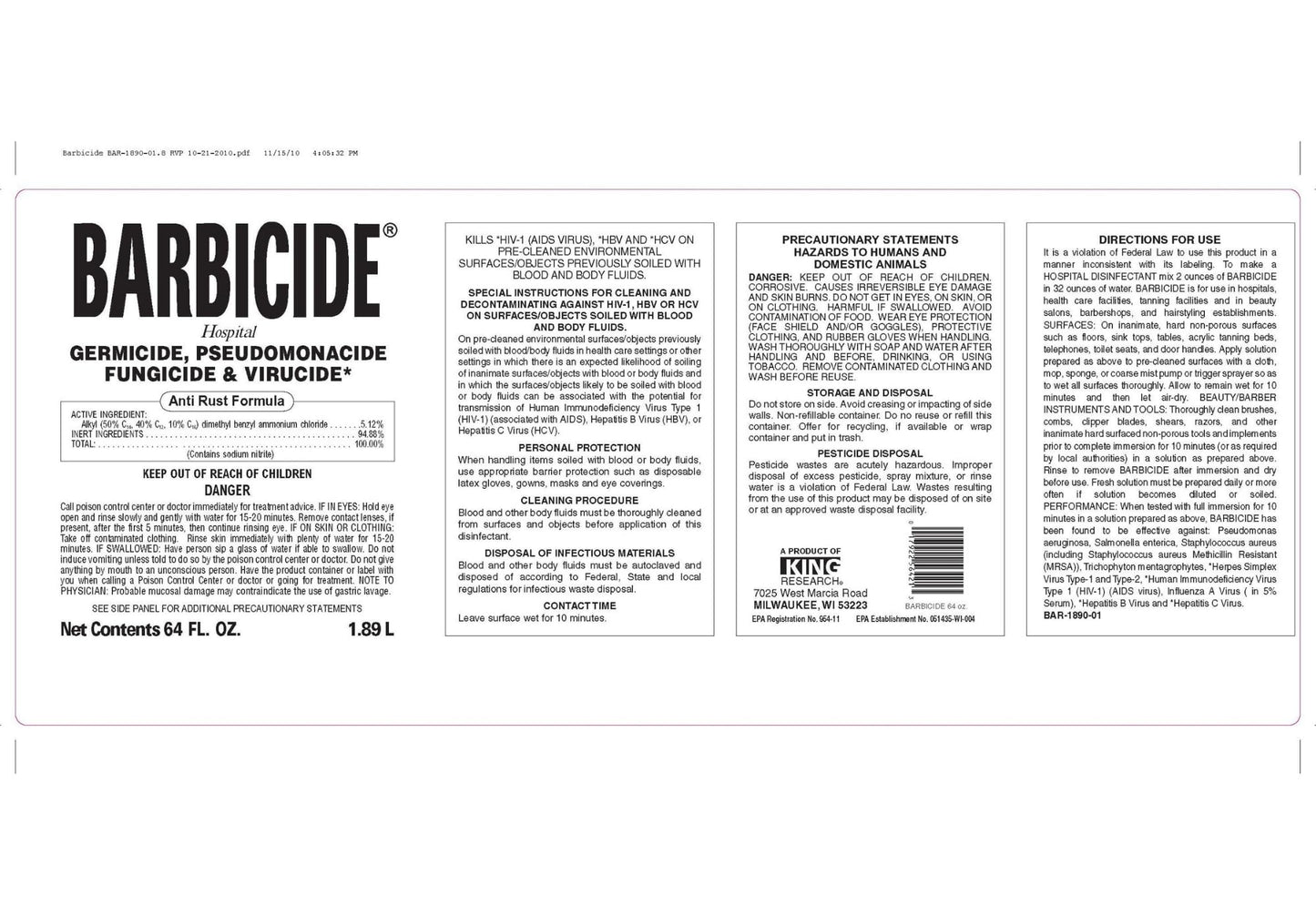 White Smoke BARBICIDE Half Gallon Disinfectant Concentrate – 2 Pack | EPA-Registered, Hospital-Grade Germicide for Salons & Barbershops | Anti-Rust Solution for Shears, Combs & Professional Tools