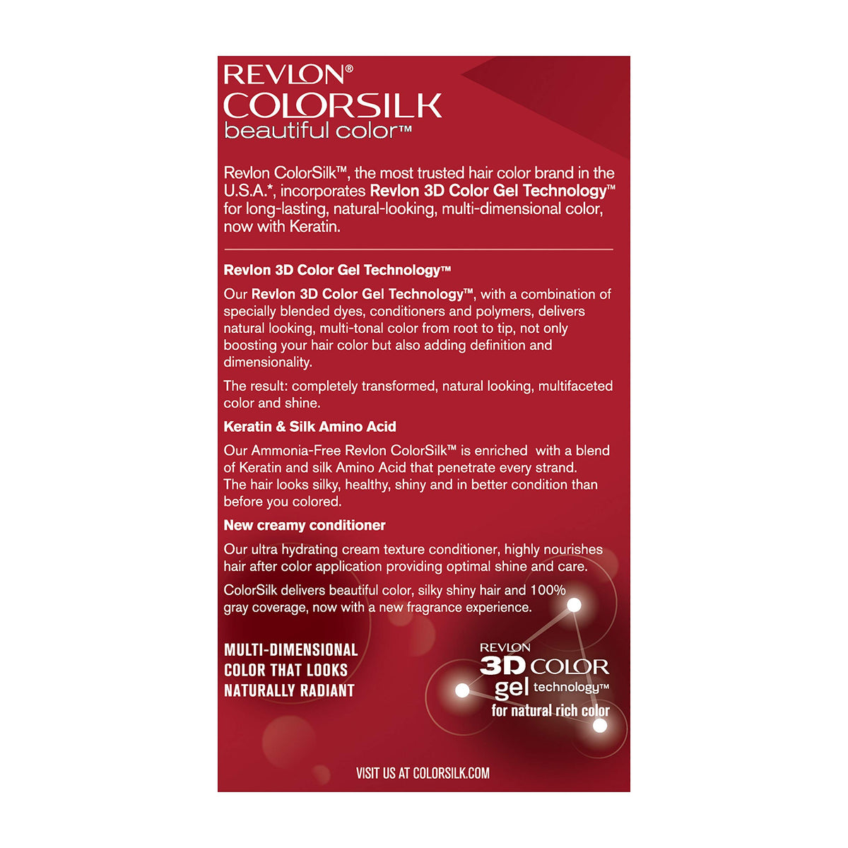 Brown Revlon Colorsilk Beautiful Color, Permanent Hair Dye with Keratin, 100% Gray Coverage, Ammonia Free, 30 Dark Brown