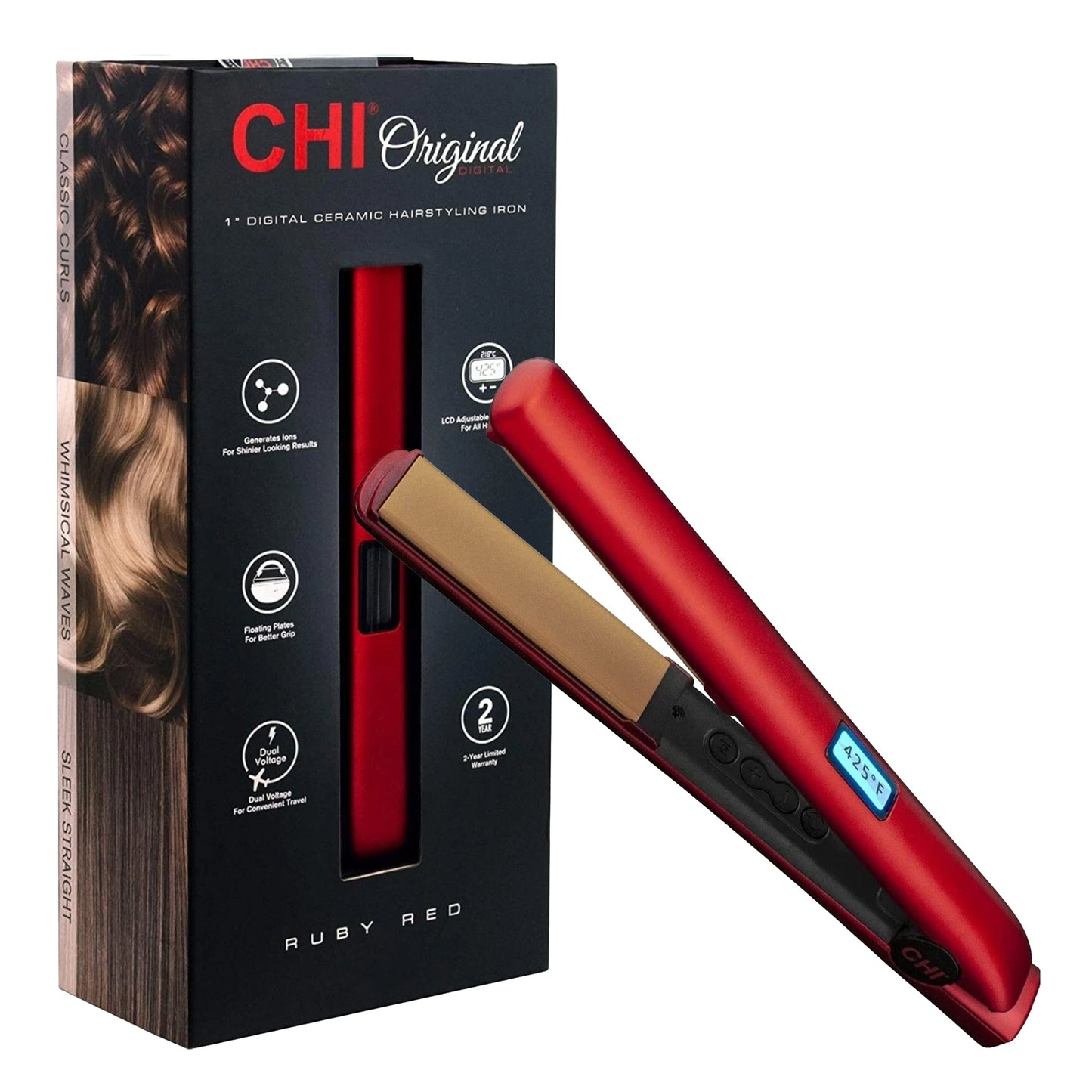 CHI Original Digital Ceramic Hairstyling Iron 1 Inch - Ruby Red