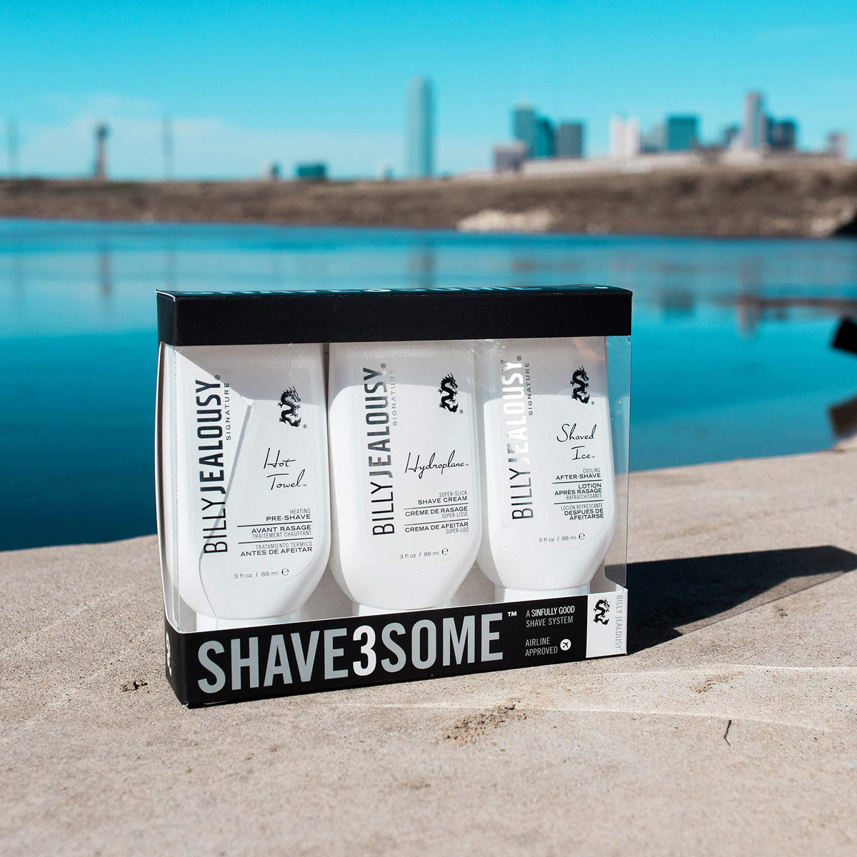 Gray Billy Jealousy Shave3some Travel-Size Trio Shaving Kit for Men with Heating Pre-Shave, Super Slick Shave Cream and Cooling After-Shave, Citrus Scent, 3 Fl Oz Each
