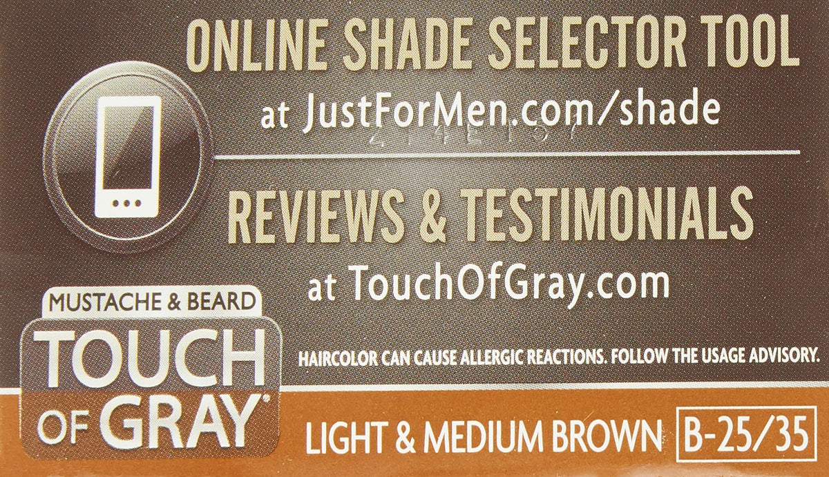 Dark Olive Green JUST FOR MEN Touch of Gray Hair Color, Mustache & Beard Kit, Light & Medium Brown B-25/35, 1 ea ( Pack of 3)