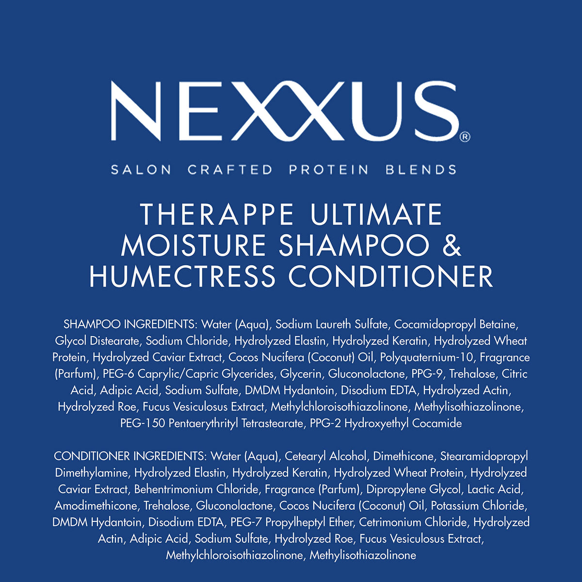 Midnight Blue Nexxus Shampoo and Conditioner and 3 Hair Treatment Masks Therappe Humectress 5 Pack for Dry Hair Silicone-Free, Moisturizing Caviar Complex and Elastin Protein 33.8 oz & 1.5 oz