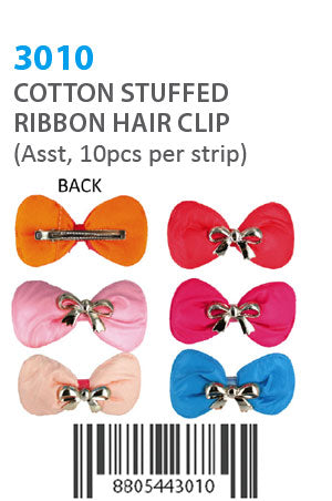 Cotton Stuffed Ribbon Hair Clip (10pcs/strip) #3010 - strip