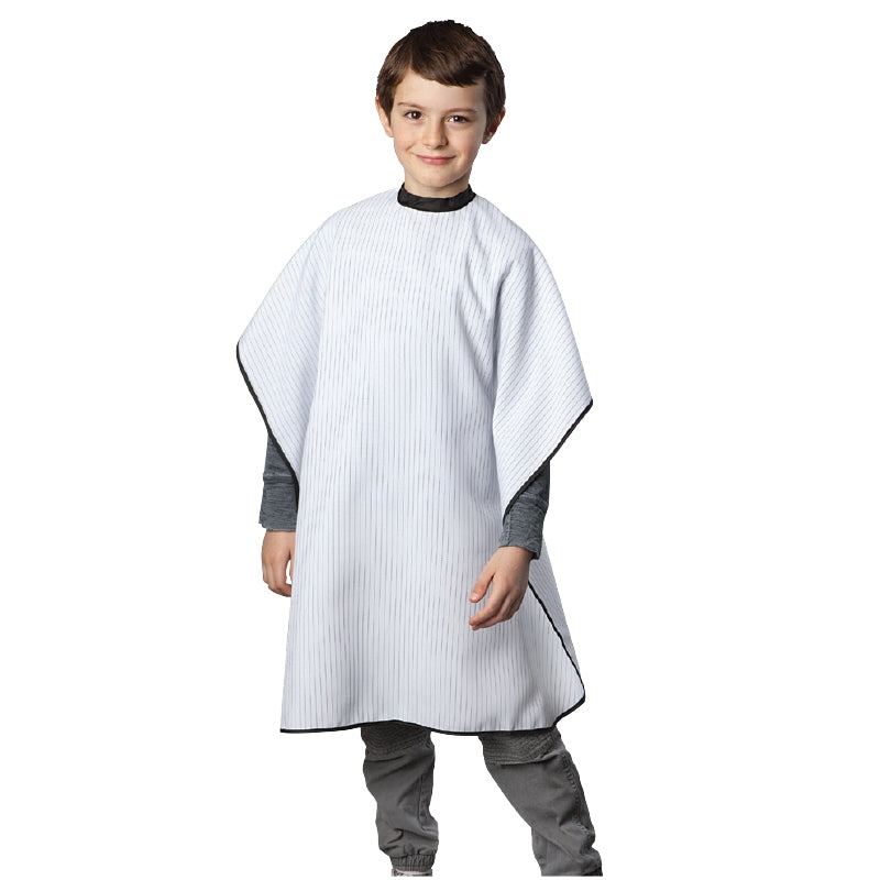 White Smoke BaBylissPRO Kid Polyester Cutting Cape White Black Stripes