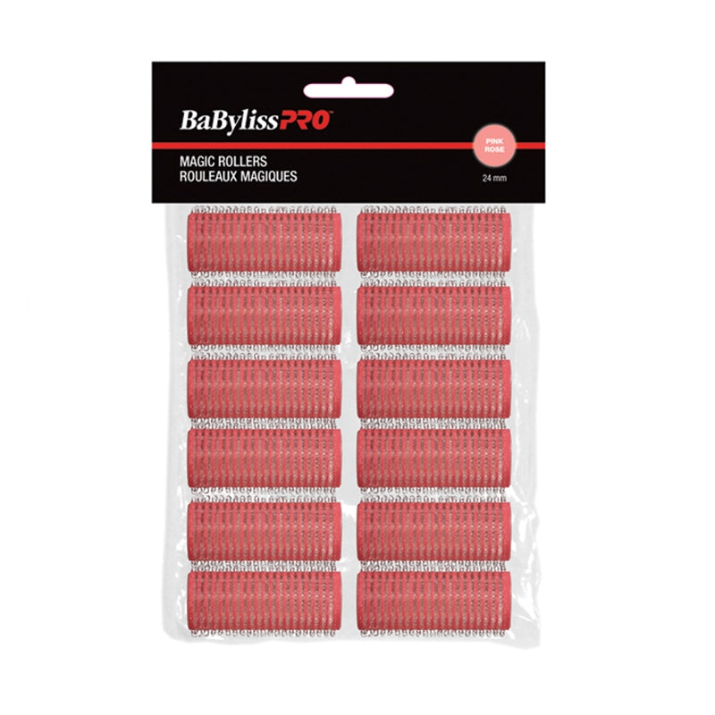Black BaBylissPRO Velcro Rollers Pink 24mm 12/bag