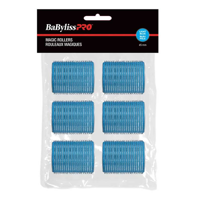 Black BaBylissPRO Velcro Rollers Light Blue 45mm 6/bag