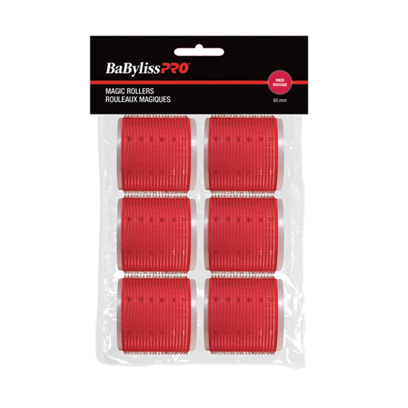 Black BaBylissPRO Velcro Rollers Red 65mm 6/bag