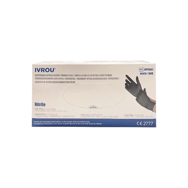 Light Gray H&R IVROU Black Nitrile Gloves Medium 100pk