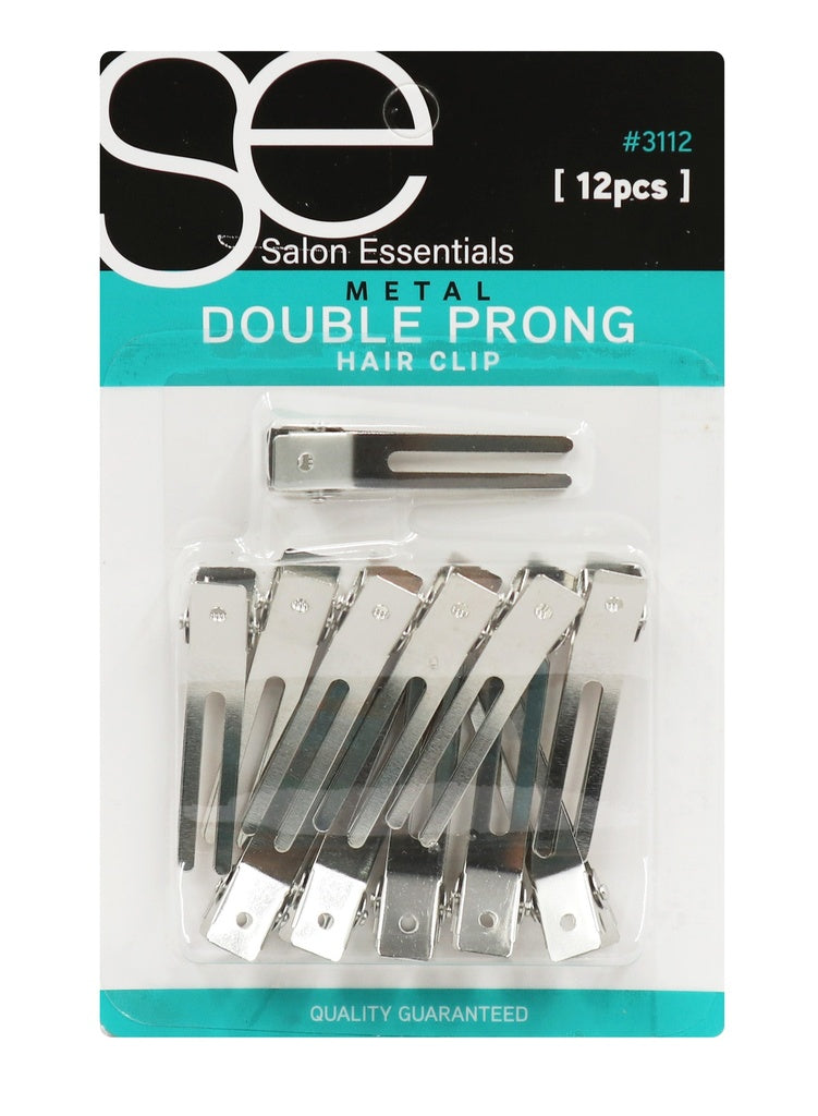 Salon Essentials Double Prong Hair Clips #3112 (12 pc) -dz