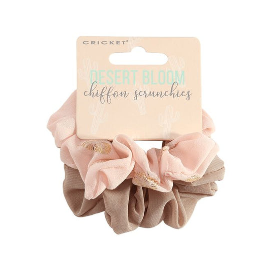 White Smoke Cricket Desert Bloom Chiffon Scrunchies - Pale Pink & Sand
