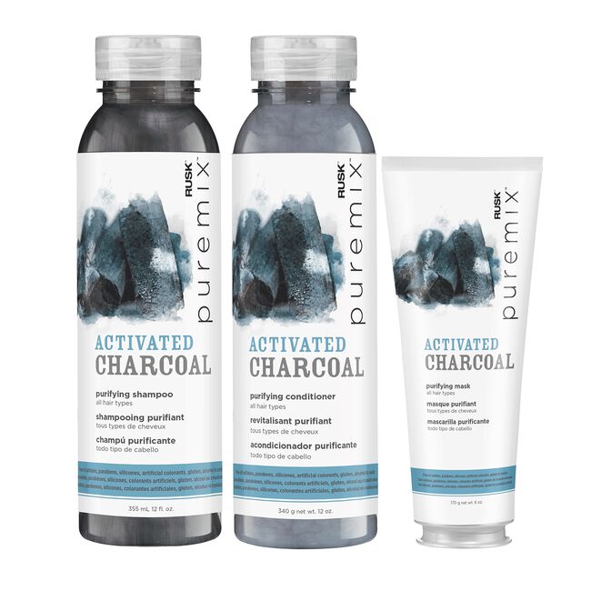 White Smoke Rusk PureMix Activated Charcoal Shampoo, Conditioner, Mask