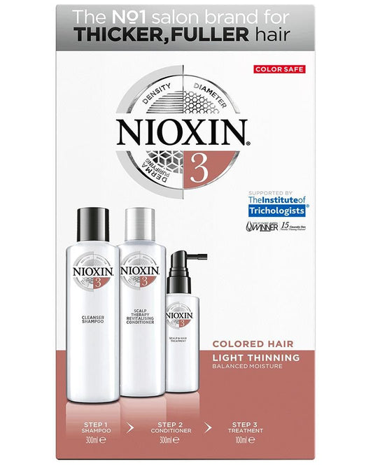 White Smoke NIOXIN Kit System 3 Cleanser (300ml) + Scalp Therapy (300ml) + Scalp Treatment (100ml)