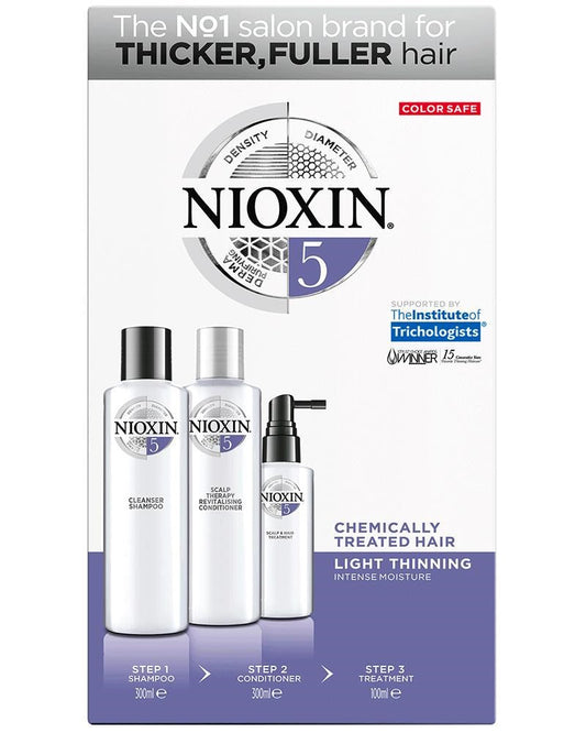 White Smoke NIOXIN Kit System 5 Cleanser (300ml) + Scalp Therapy (300ml) + Scalp Treatment (100ml)