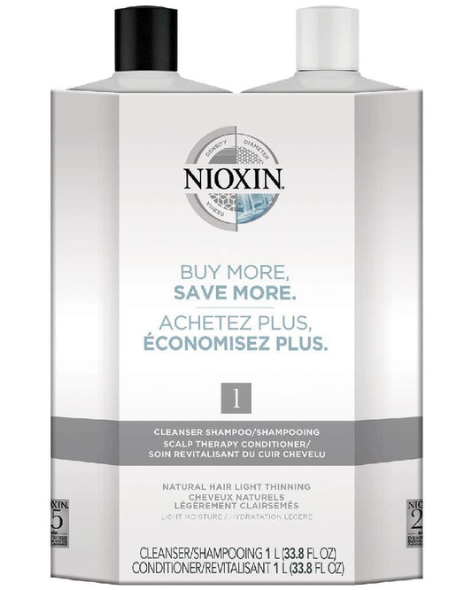 White Smoke NIOXIN System 1 Duo Cleanser (1L) + Scalp Therapy (1L)