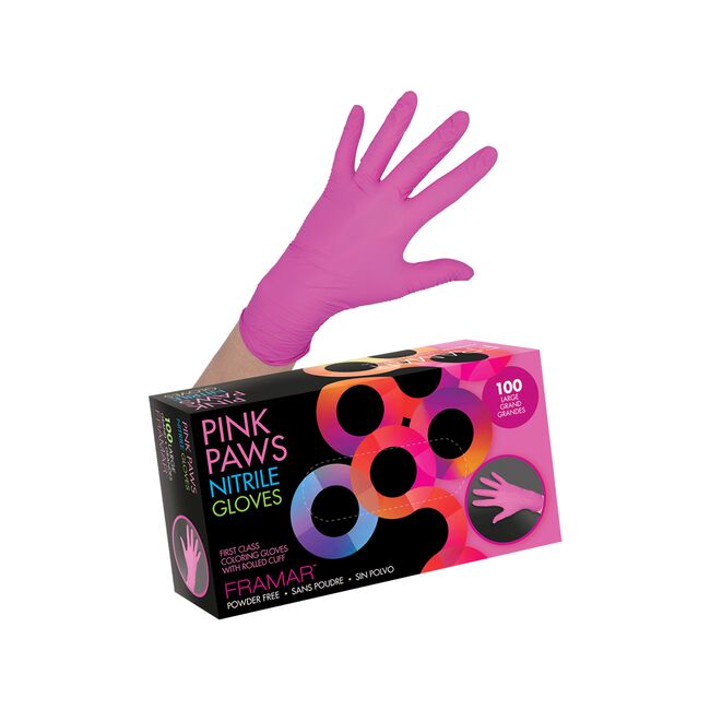 White Smoke Framar Pink Paws Nitrile Gloves - Large 100 Count