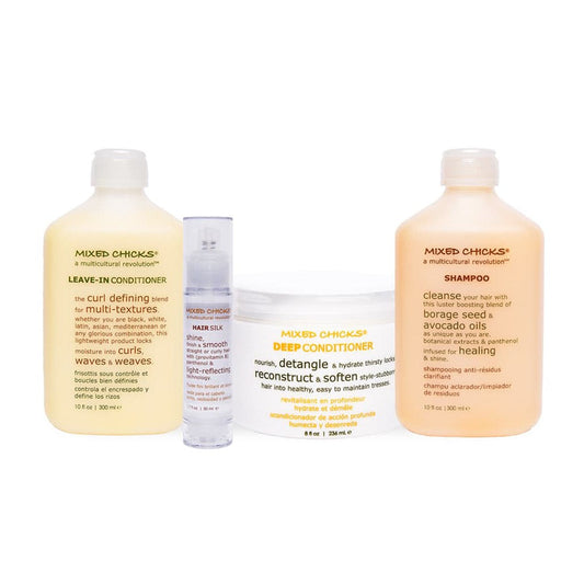 White Smoke MIXED CHICKS Quad Pack - Shampoo, Deep conditioner, Leave-in Conditioner, Hair Silk