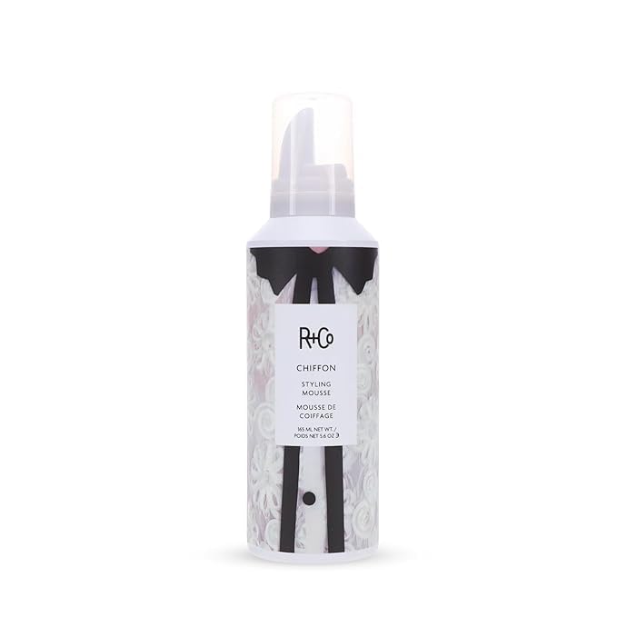 Light Gray R+Co CHIFFON Styling Mousse, 5.6 oz/165 mL, Serious Gaze Scent