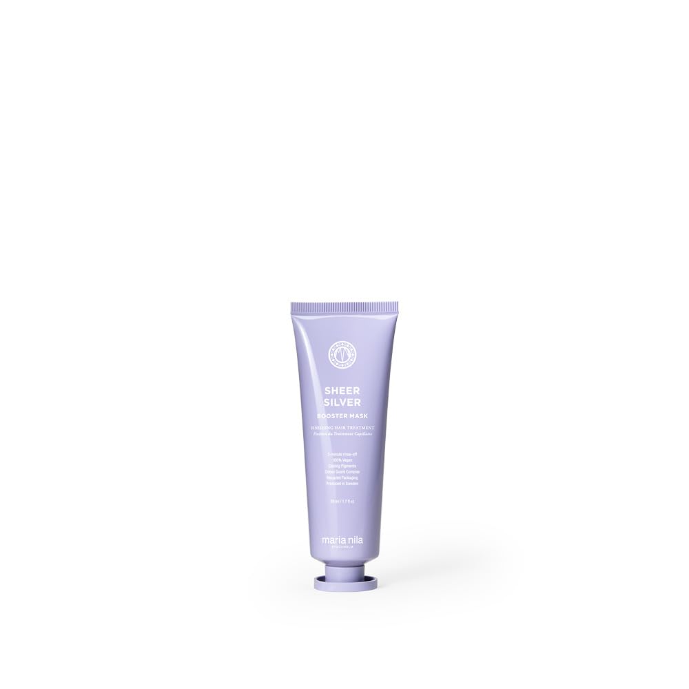 White Smoke Maria Nila Sheer Silver, Silver/Purple Booster Mask, Neutralizes Brassy Yellow/Golden Shades in Blonde, White & Grey Hairs, Violet Pigments Gives Cool Tone, 1.7 Fl Oz
