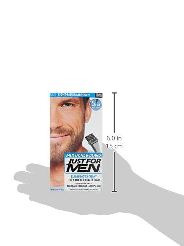 White Smoke Just For Men Mustache & Beard, Beard Coloring for Gray Hair with Brush Included - Color: Light-Medium Brown, M-30