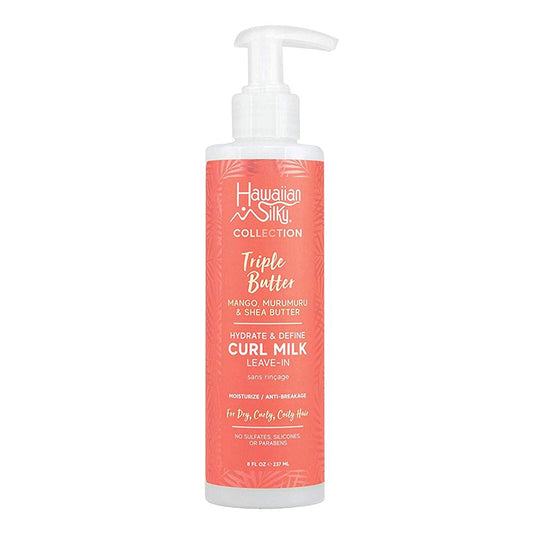 White Smoke HAWAIIAN SILKY Triple Butter Hydrate &amp; Define Curl Milk Leave- In Moisturizer(8oz)