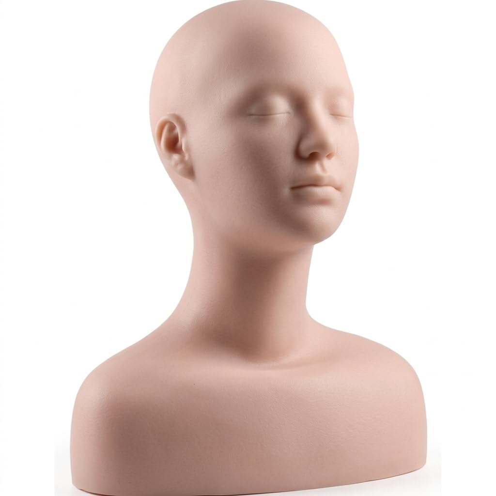 White Smoke Esthetics Mannequin Head with Shoulders - Soft Makeup Practice Head Silicone PVC Cosmetology Students Tool for Wigs Hat Display,Facials Massage,Eyelashes Training,Boards,Face Paint Practicing